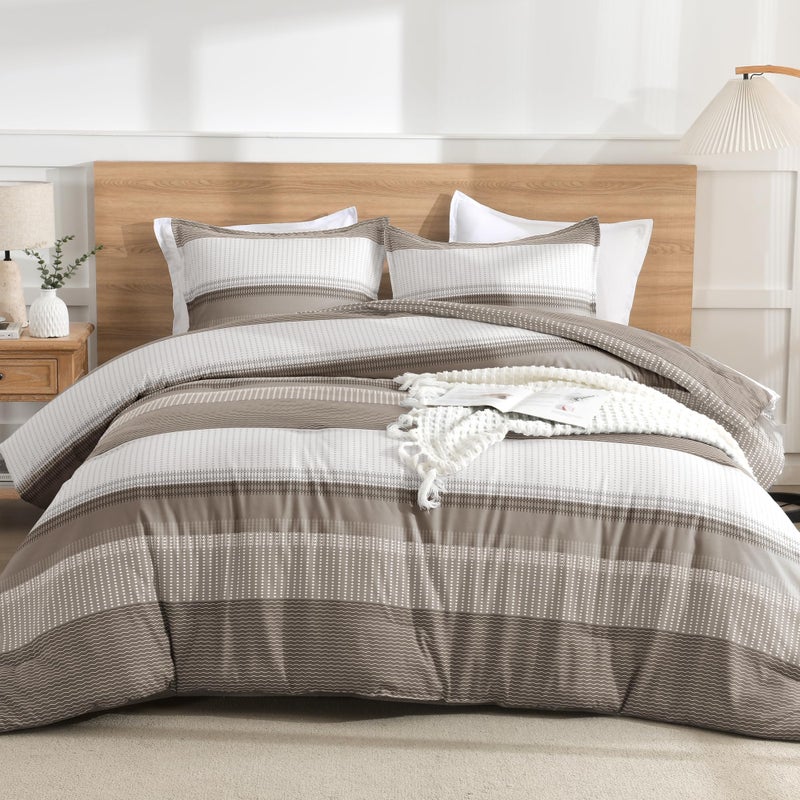 Litanika Comforter Set Full Size Hazel - 3 Pieces Lightweight Colorblock Stripe Fluffy Bedding Comforter Sets, All Season Bed Set - Image 2